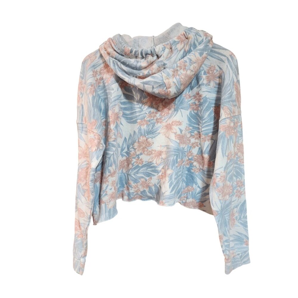 Ron Jon Surf Shop Floral Print Cropped Hoodie Sweatshirt M Blue & Pink Lightweig - Picture 2 of 4